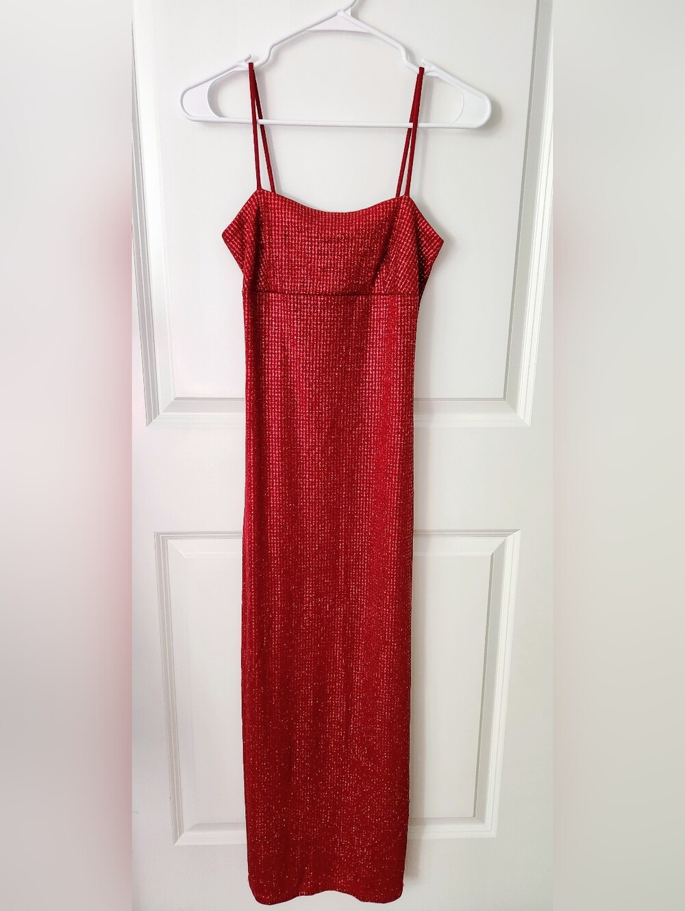 Vintage Y2K Taboo Red Glitter Bodycon Maxi Gown- Size Small